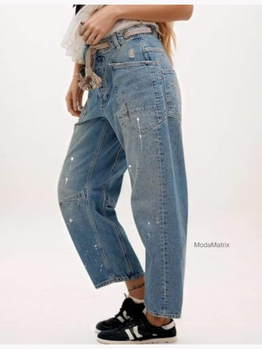 Mid-Low Rise Barrel Jeans with Drawstring Elastic Waist - Picture 2 of 7